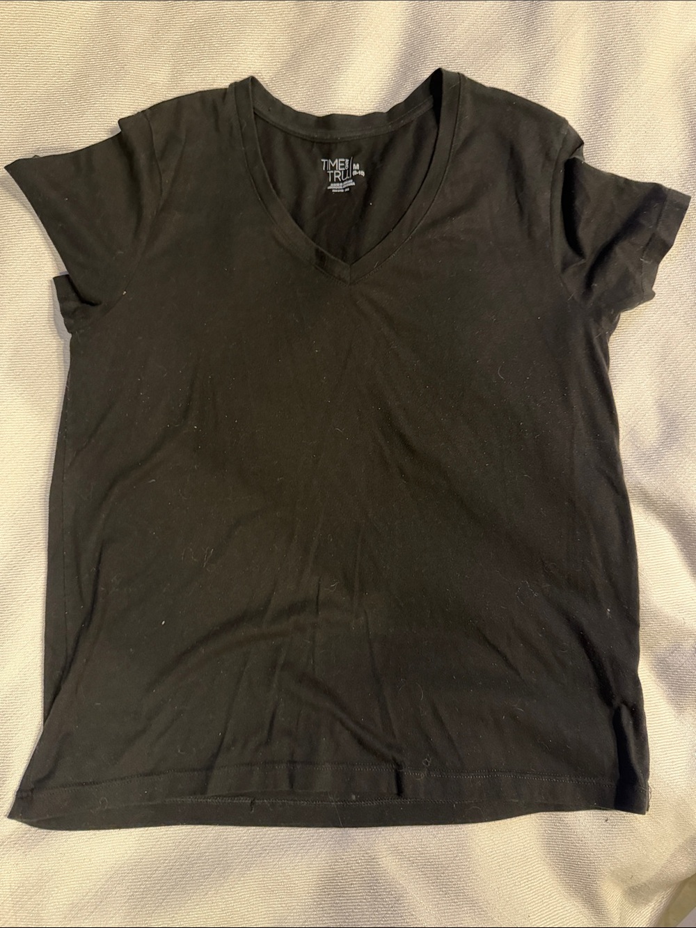 Time and Tru Women's Black V-Neck Cap Sleeve Tee